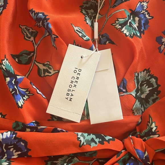 Derek Lam 10 Crosby; one-shoulder 100% silk orange floral dress NWT; size 6 - Picture 9 of 10